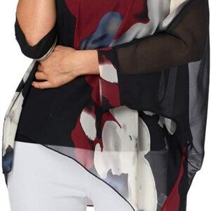 Plus Size Floral Chiffon Batwing Sleeve Tunic Blouse Boho Off-Shoulder Beach Cov